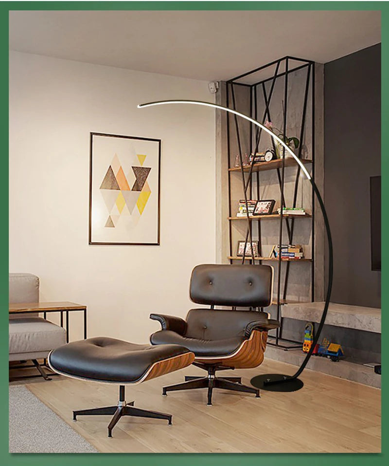 Nordic Designer Curved Aluminum LED Floor Lamp Modern Standing Light for Living Room Bedroom Bedside Room Decorative Lighting
