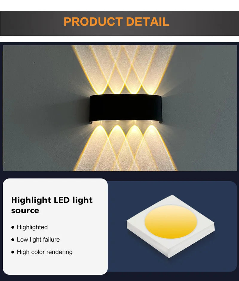 Aluminum LED Wall Lamp Waterproof IP65 Outdoor Garden Lights 8W 12W Interior Wall Light for Bedroom Living Room Stairs Lighting