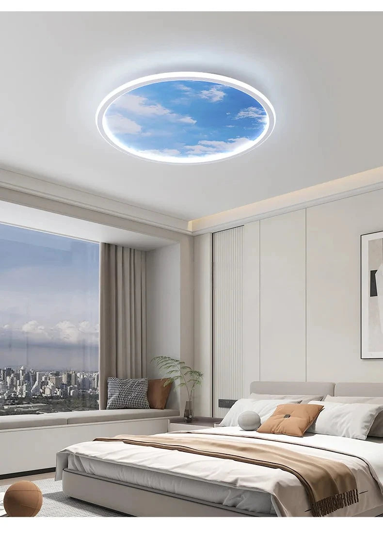 Blue Sky and White Clouds Circular Acrylic LED Ceiling Lamp Minimalist Bedroom Lighting Home Living Room Study Atmosphere Lights