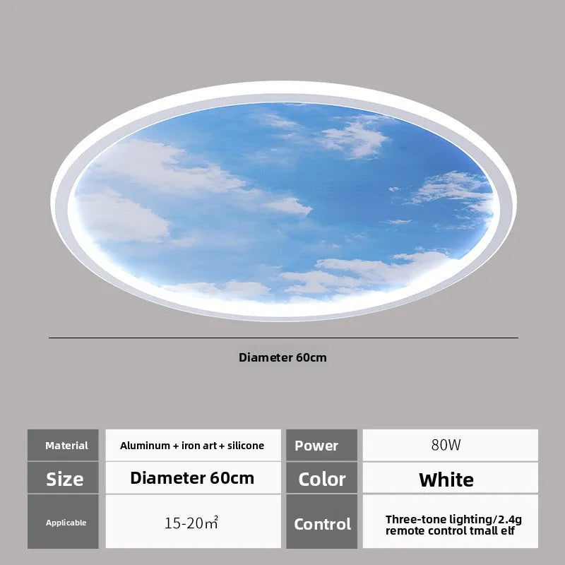 Blue Sky and White Clouds Circular Acrylic LED Ceiling Lamp Minimalist Bedroom Lighting Home Living Room Study Atmosphere Lights