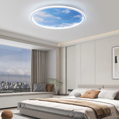 Blue Sky and White Clouds Circular Acrylic LED Ceiling Lamp Minimalist Bedroom Lighting Home Living Room Study Atmosphere Lights