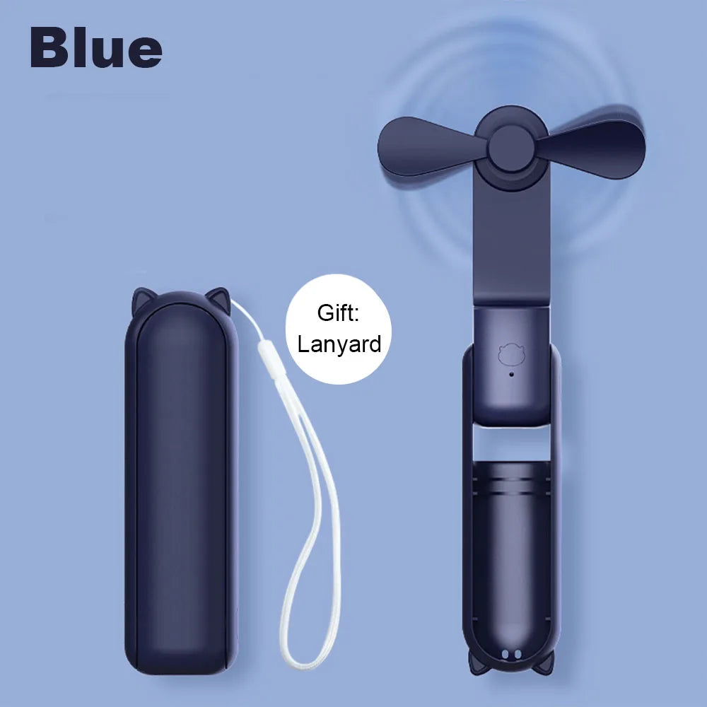 Portable Mini Handheld Fan Small Pocket Fan USB Rechargeable Battery Fan Folding Cooling Hand Fan Mini USB Fan with Power Bank