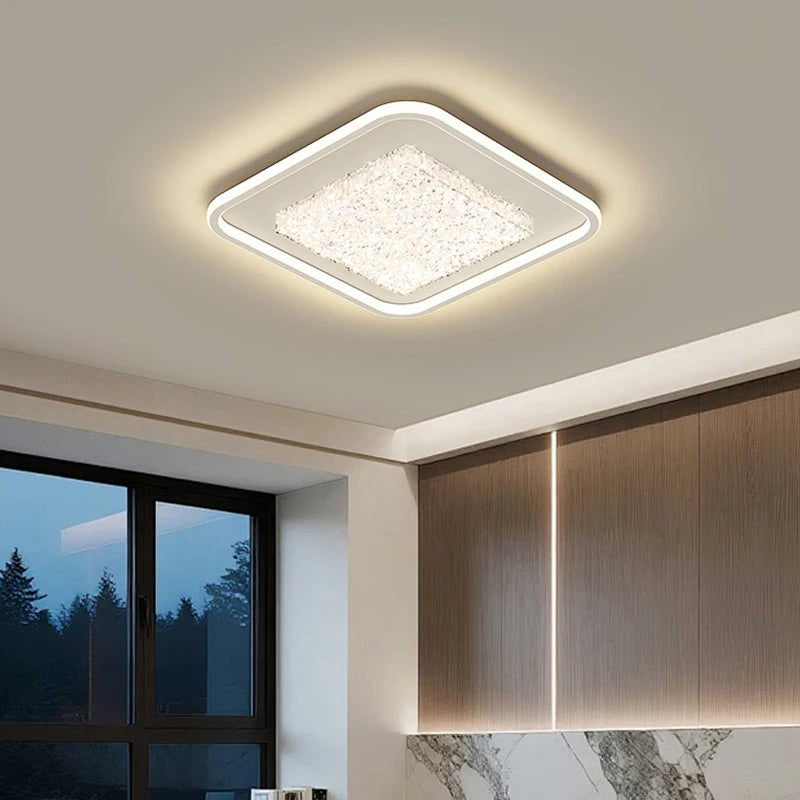Modern Luxury Square LED Embedded Ceiling Light Round Crystal Inlaid Dimmable Bedroom Study Home Indoor Lighting Decoration Lamp