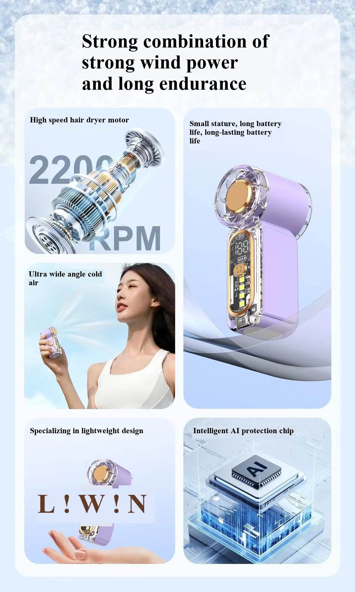 USB-charged high-speed mini handheld fan, portable for outdoor travel