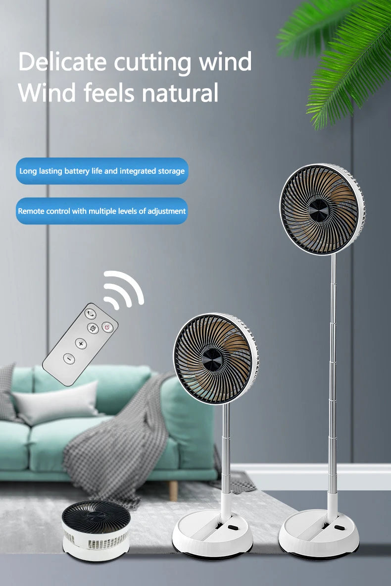 Portable Oscillating Standing Fan with Remote Controller Foldable Desk Fan Rechargeable Battery Powered Pedestal Fan for Camping