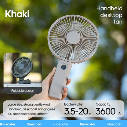 New Portable Folding Handheld Fan 3600mAh Desktop Rechargeable Fan 100-speed Wind Angle Adjustable for Home Outdoor Travel